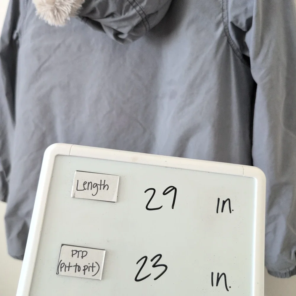 Free People Grey Faux Fur Trim Hooded‎ Parka Jacket Small Oversized Boho Utility
